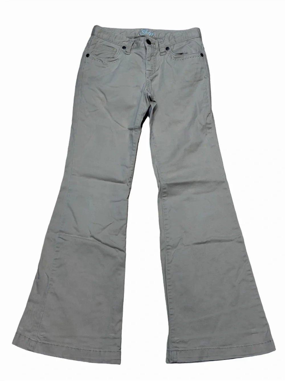 Gap Kids Girls Khaki Beige Flare Pants Stretch 12 Slim Embroidered Waist Y2K